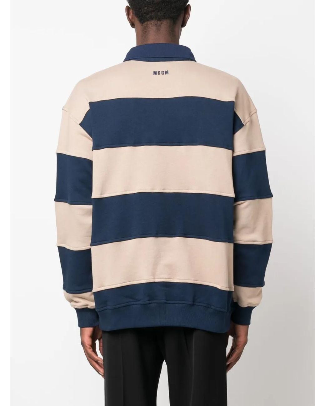 MSGM Blue Logo-Patch Striped Polo Sweatshirt for men