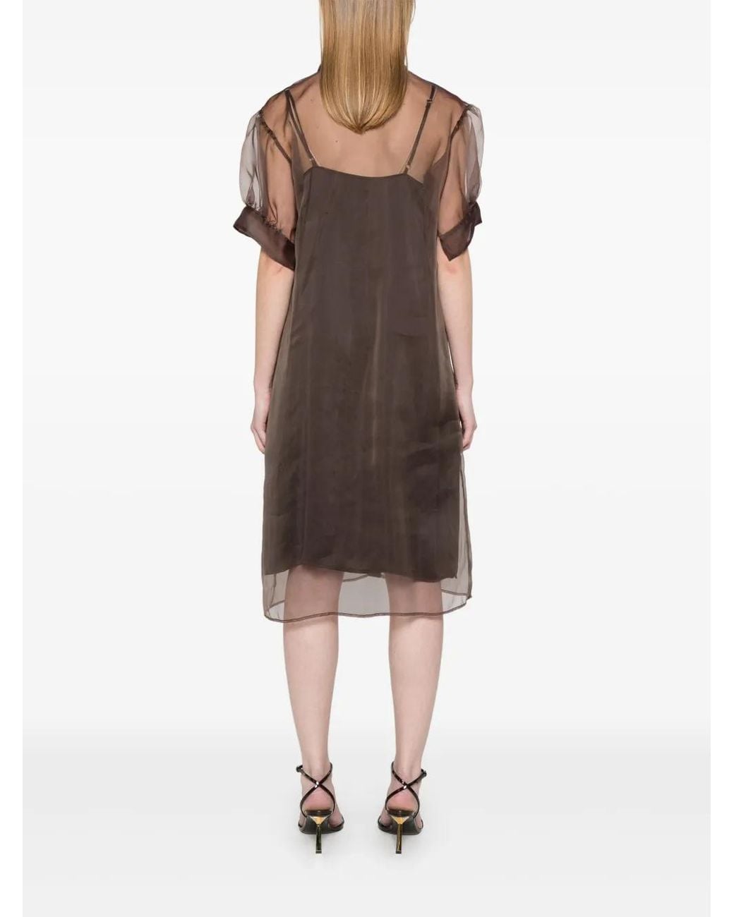 Peserico Brown Semi-Sheer Shirt Dress