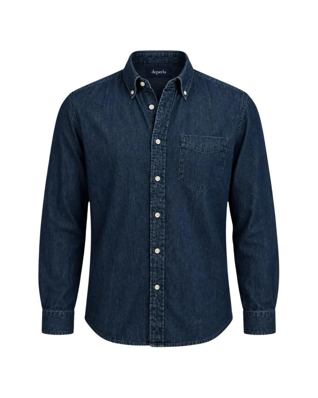 Deperlu Blue Button-Down Denim Shirt for men