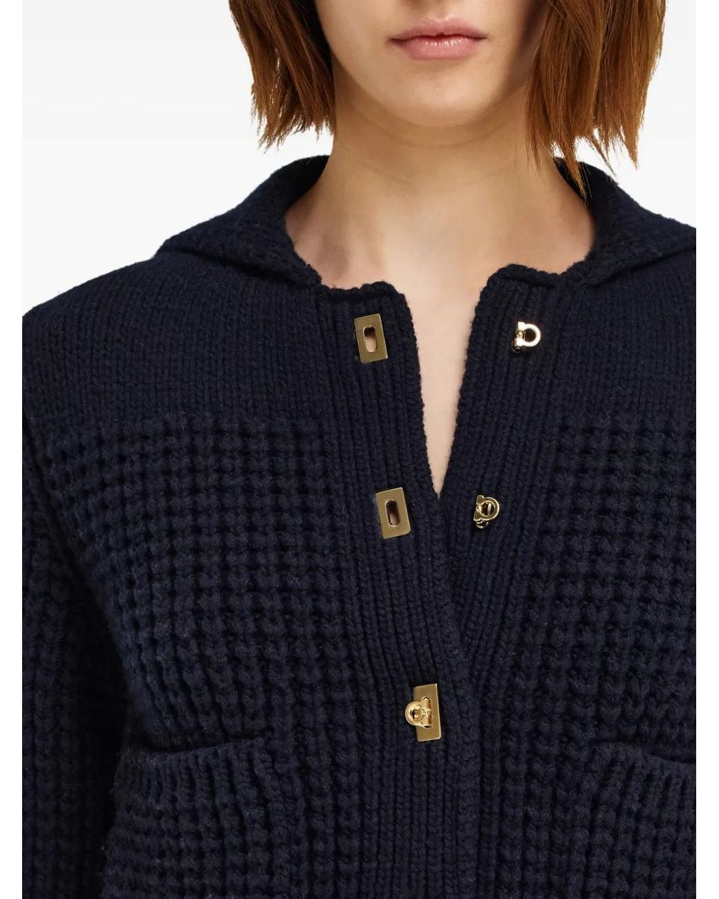 Ferragamo Blue Cardigan With Gancini Buttons