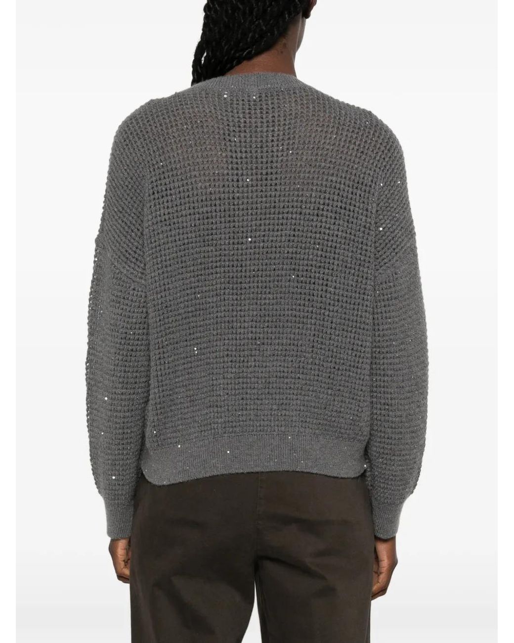 Peserico Gray Sequin-Embellished Open-Knit Sweater