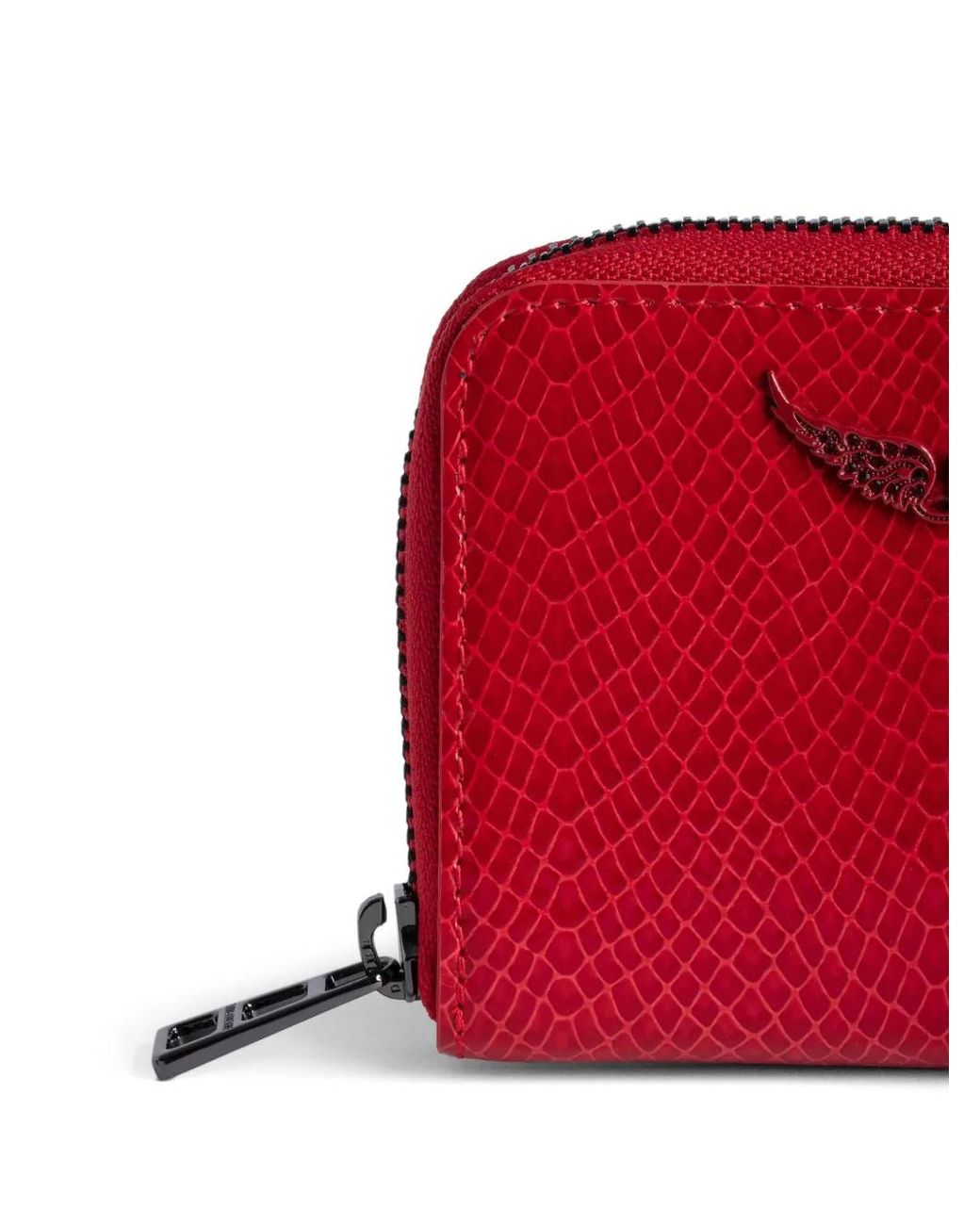 Zadig & Voltaire Red Wing-Embellished Embossed-Leather Zip-Around Wallet