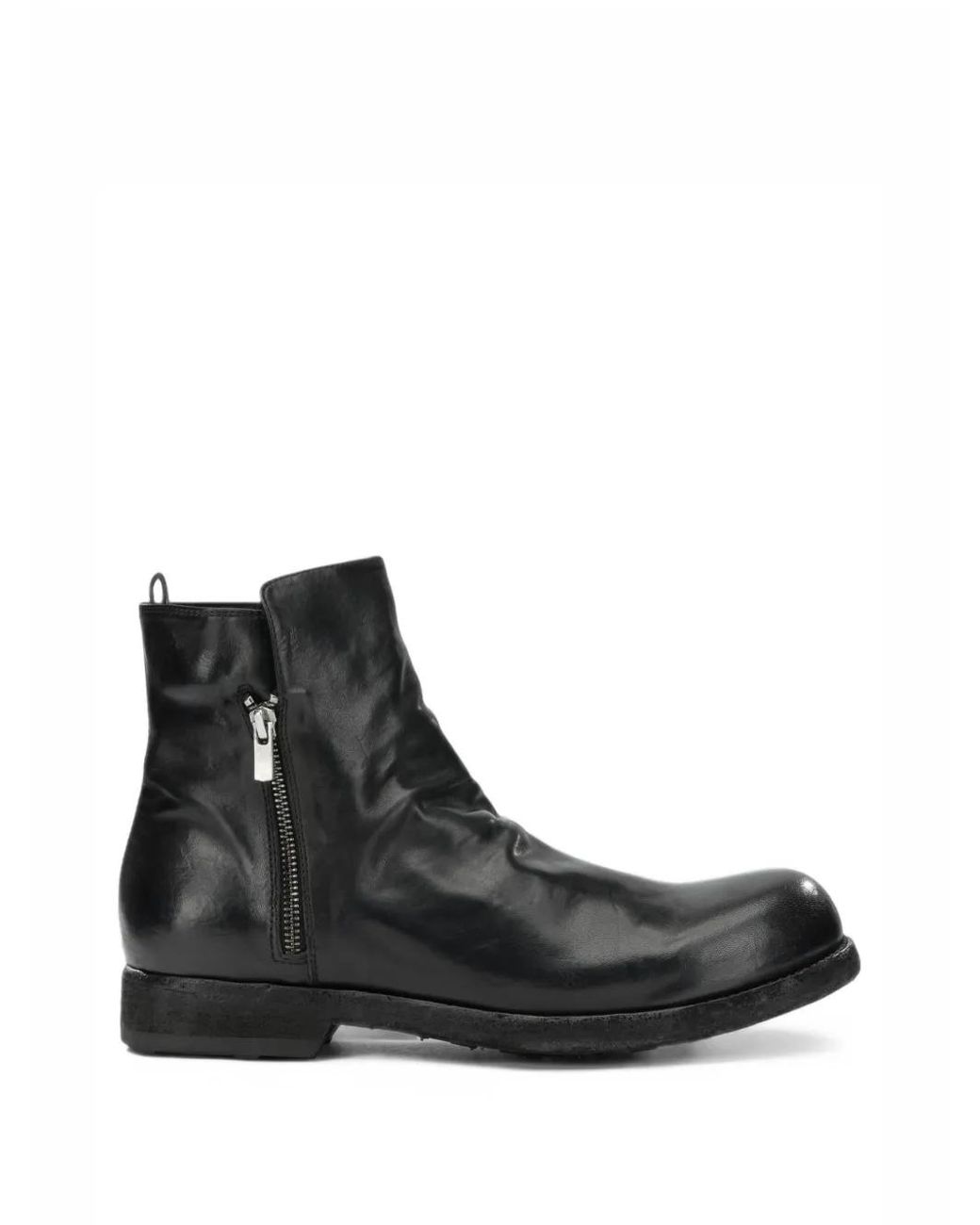 Officine Creative Black Bulla Dd 113 Leather Side-Zip Boots for men