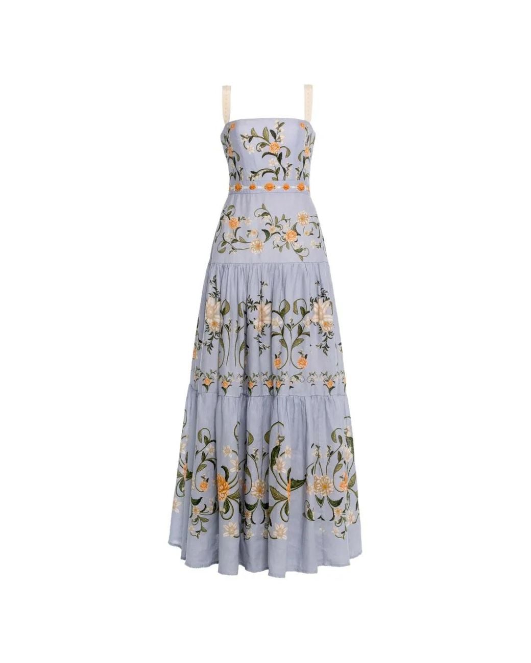 Agua Bendita White Lima Embroidered Linen Maxi Dress