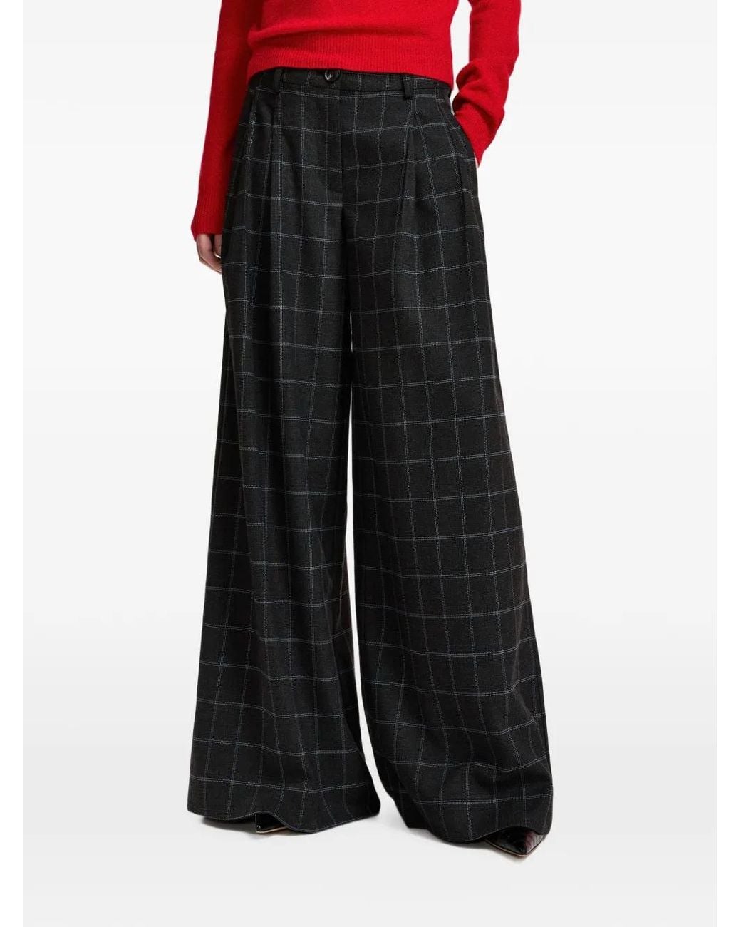Essentiel Antwerp Black Kollection Check-Pattern Palazzo Pants