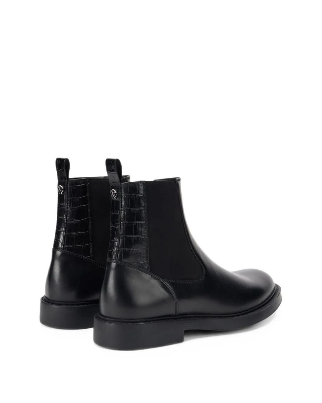 Roberto Cavalli Black Bottines Chelsea En Cuir À Effet Peau De Crocodile for men