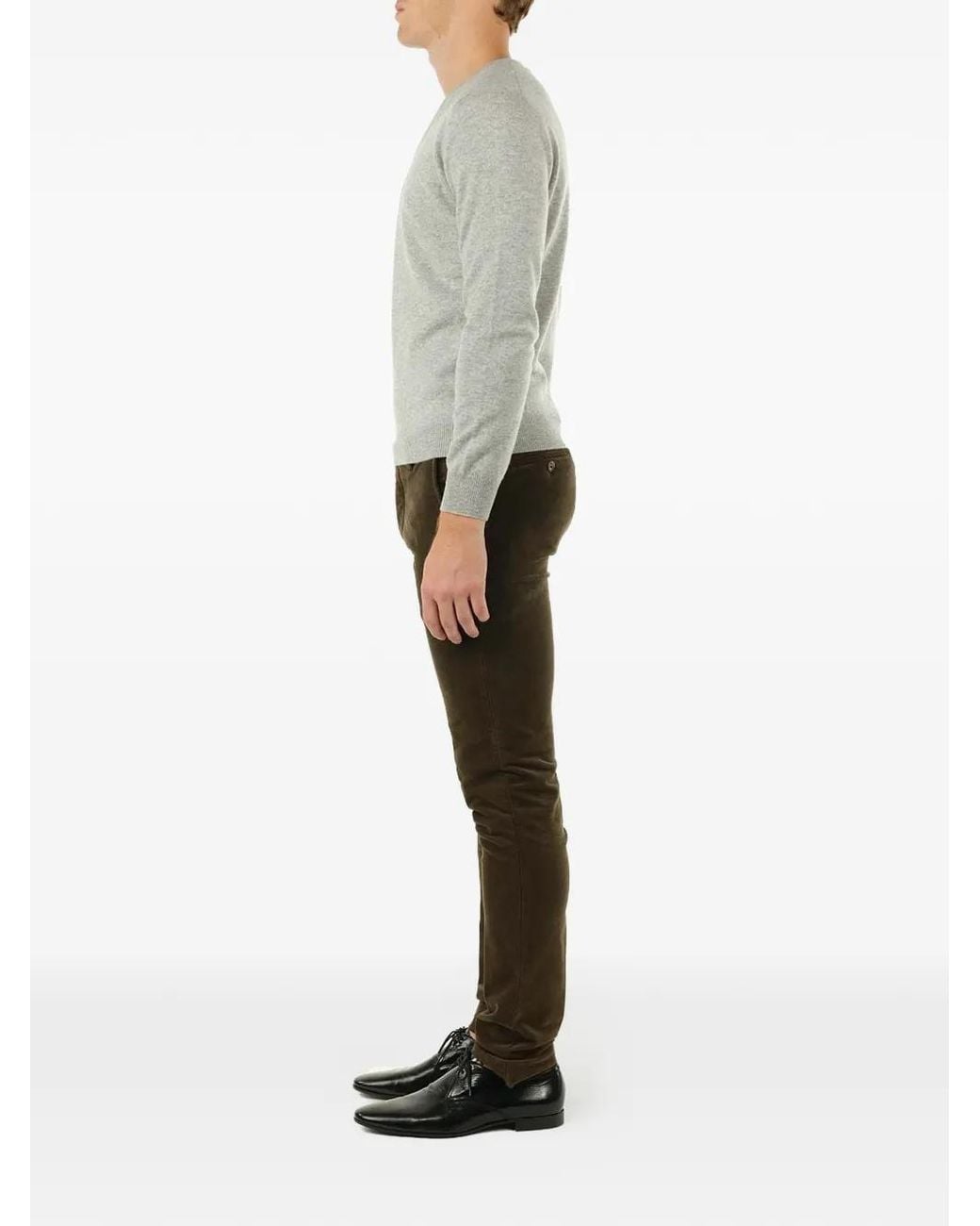 Al Duca D'aosta Gray V-Neck Ribbed-Trim Sweater for men