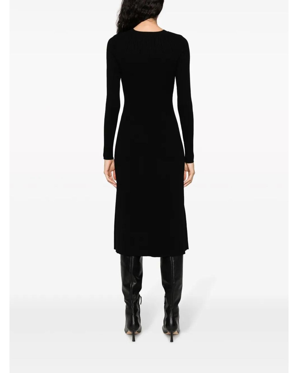 P.A.R.O.S.H. Black Ribbed-Knit Midi Dress