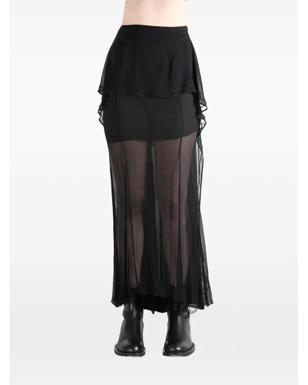 Yehuafan Black Jupe Longue À Design Superposé
