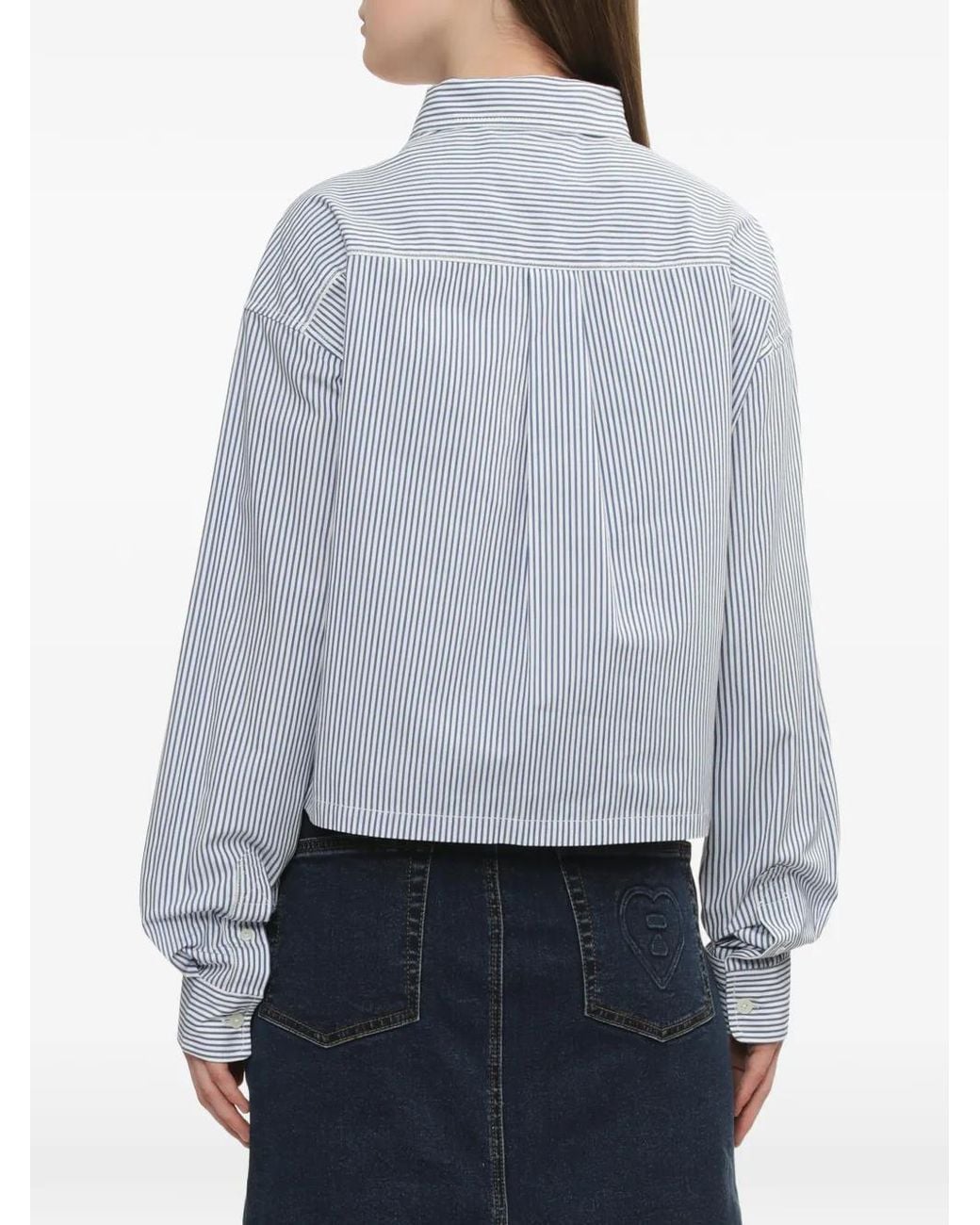 AAPE BY A BATHING AP Blue Heart-Patch Striped Shirt