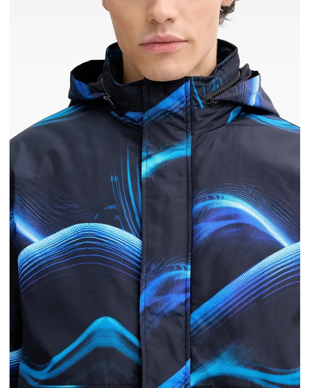 Karl Lagerfeld Blue Hooded Print Jacket for men