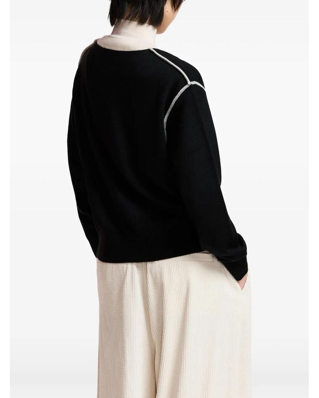 Essentiel Antwerp Black Contrast-Trim V-Neck Sweater
