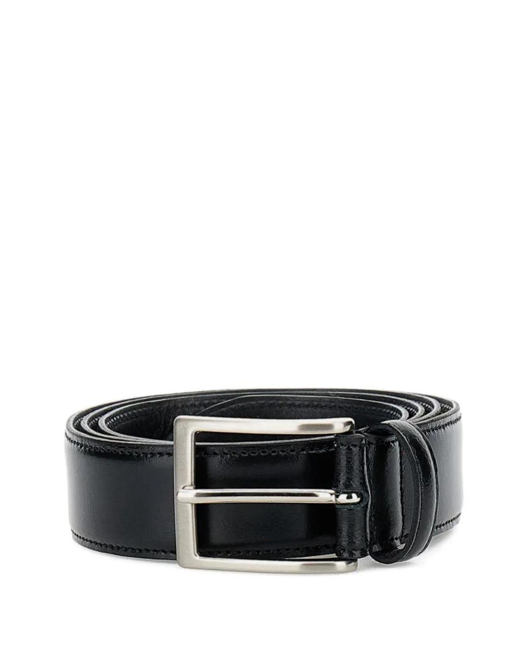 Alberto Luti Black Square-Buckle Leather Belt for men
