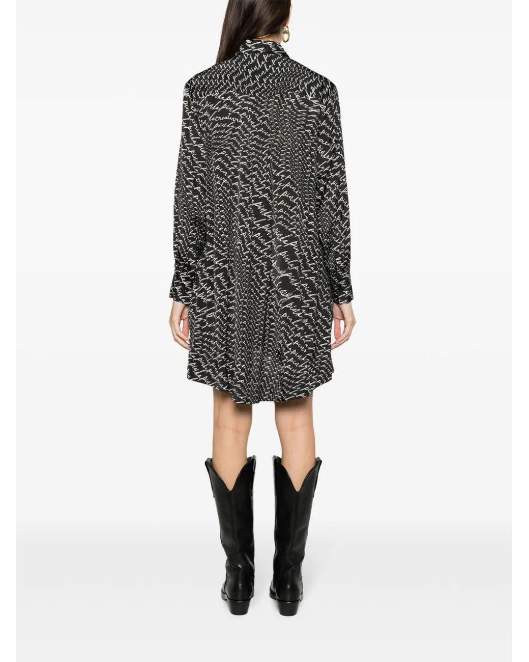Pinko Gray Asterix Logo-Print Shirtdress
