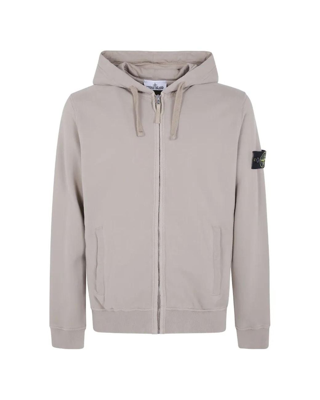 Stone Island Gray Logo-Patch Zip-Up Hoodie for men