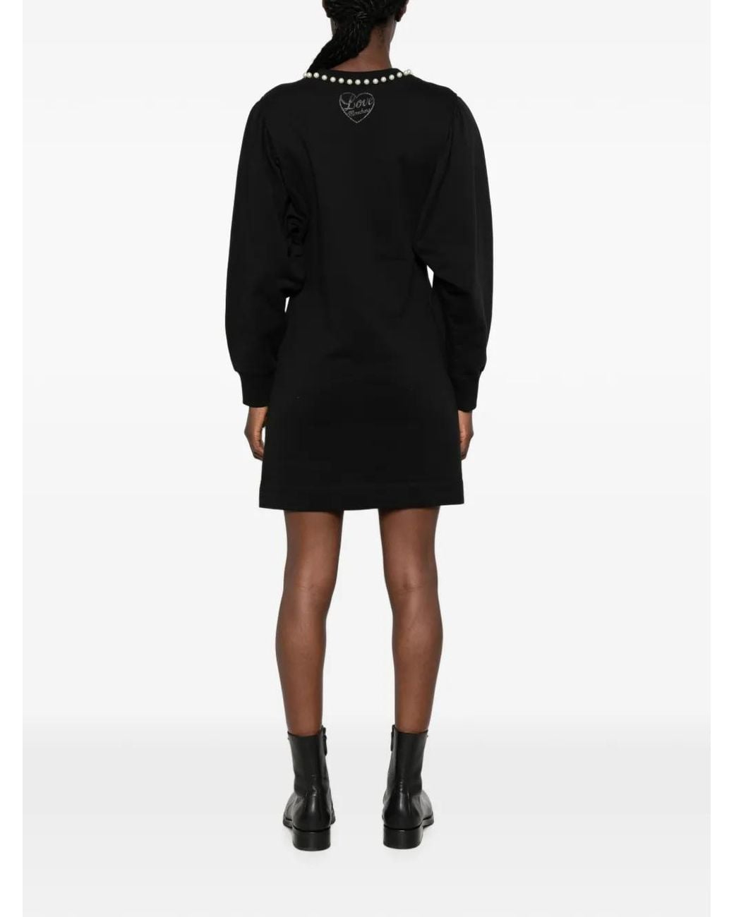 Love Moschino Black Faux Pearl-Embellished Mini Dress