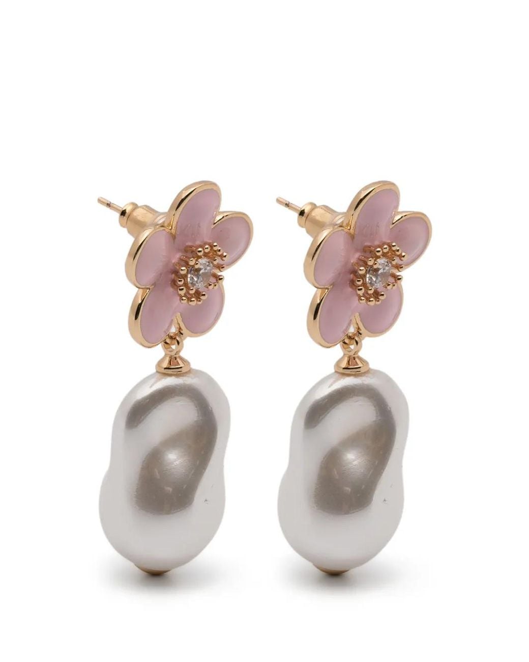 Self-Portrait White Flower-Motif Pearl-Drop Earrings