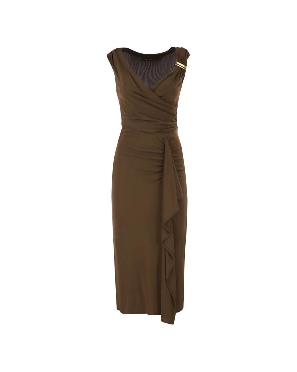 Max Mara Brown Aureo Draped Midi Dress