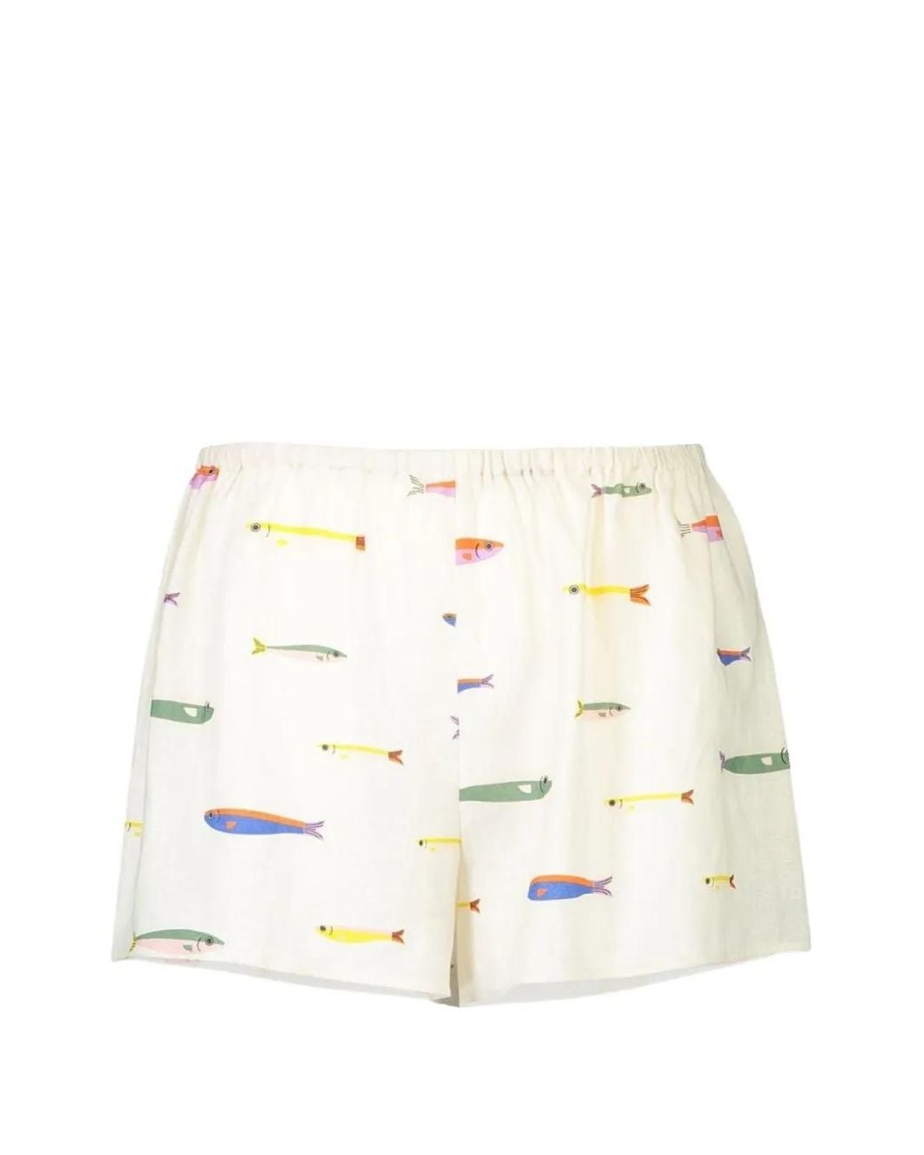 Staud White Fish-Print Linen Shorts