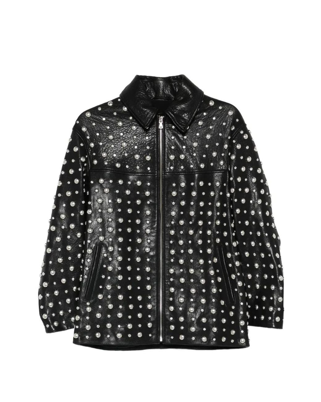 Nour Hammour Leren Jack Met Studs En Rits in het Black