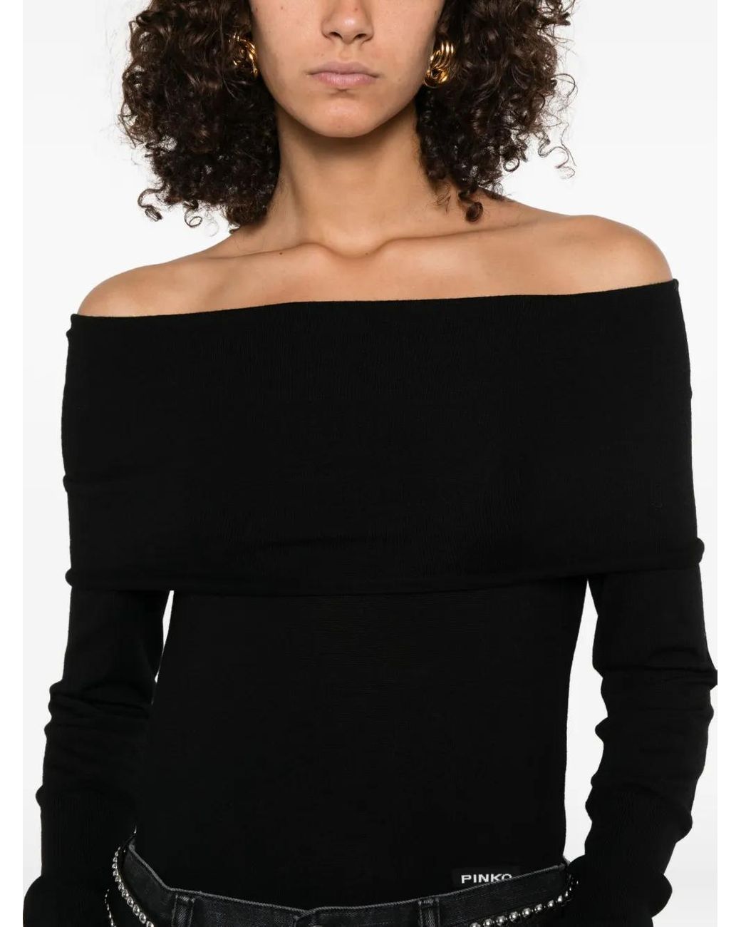 Pinko Black Off-Shoulder Wool Top