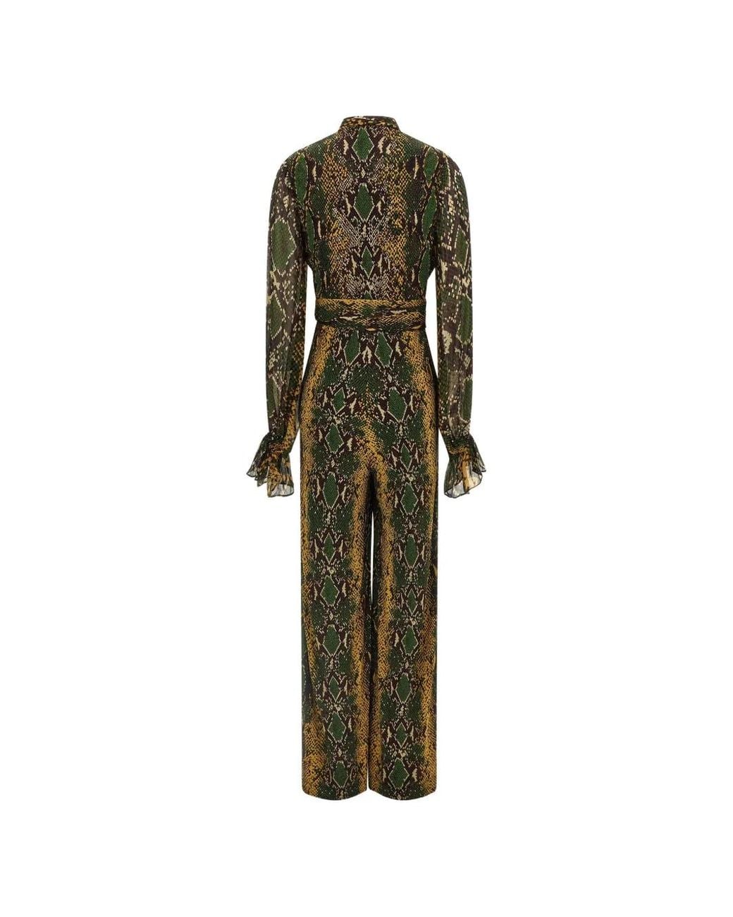 Diane von Furstenberg Green Lucia Python-Print Jumpsuit
