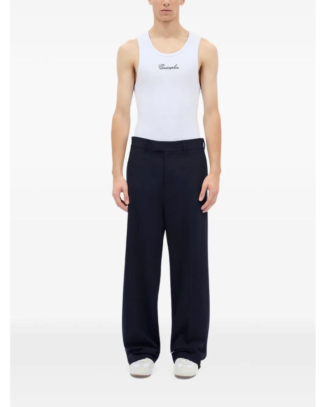 MSGM Blue Belt-Loop Wide-Leg Trousers for men