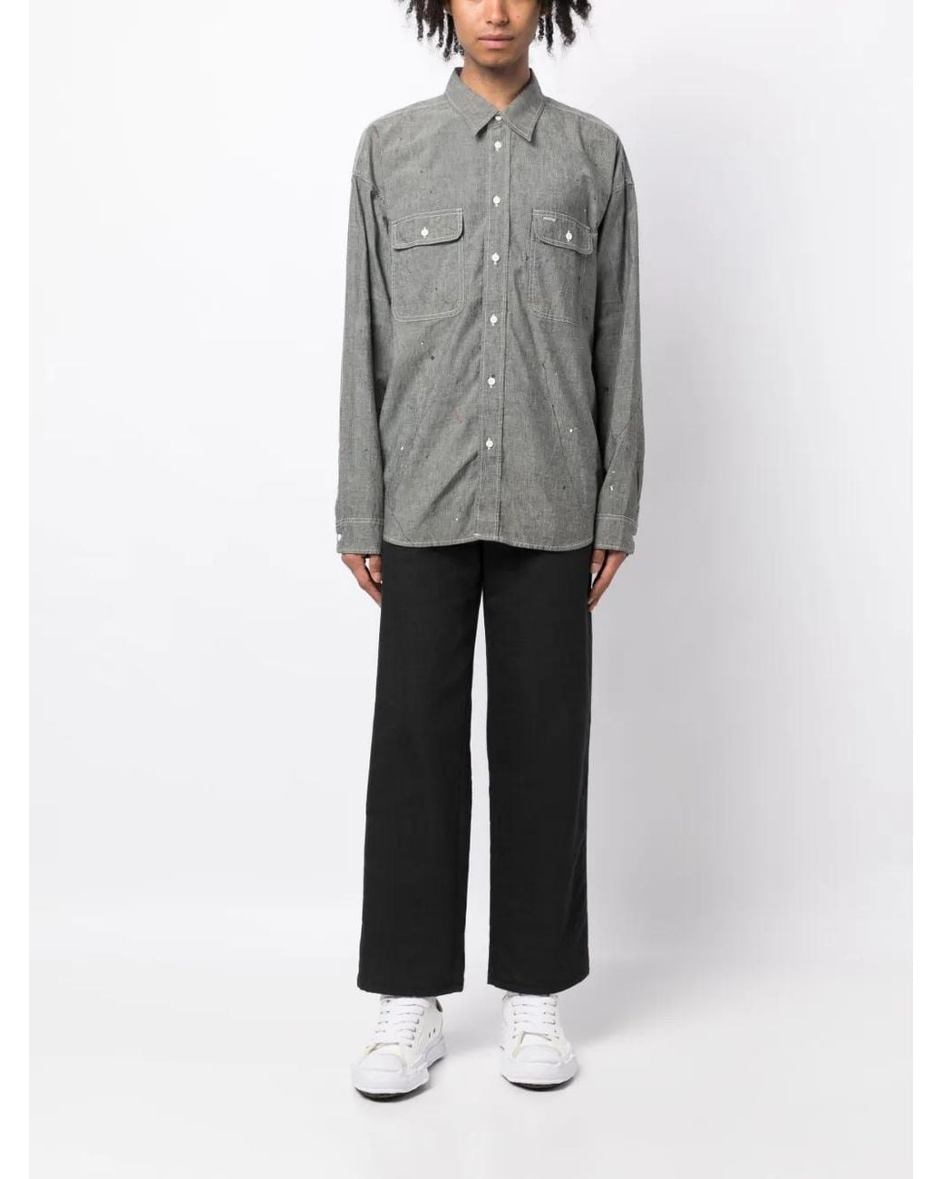 Visvim Gray Logo-Print Paint-Splatter Shirt for men