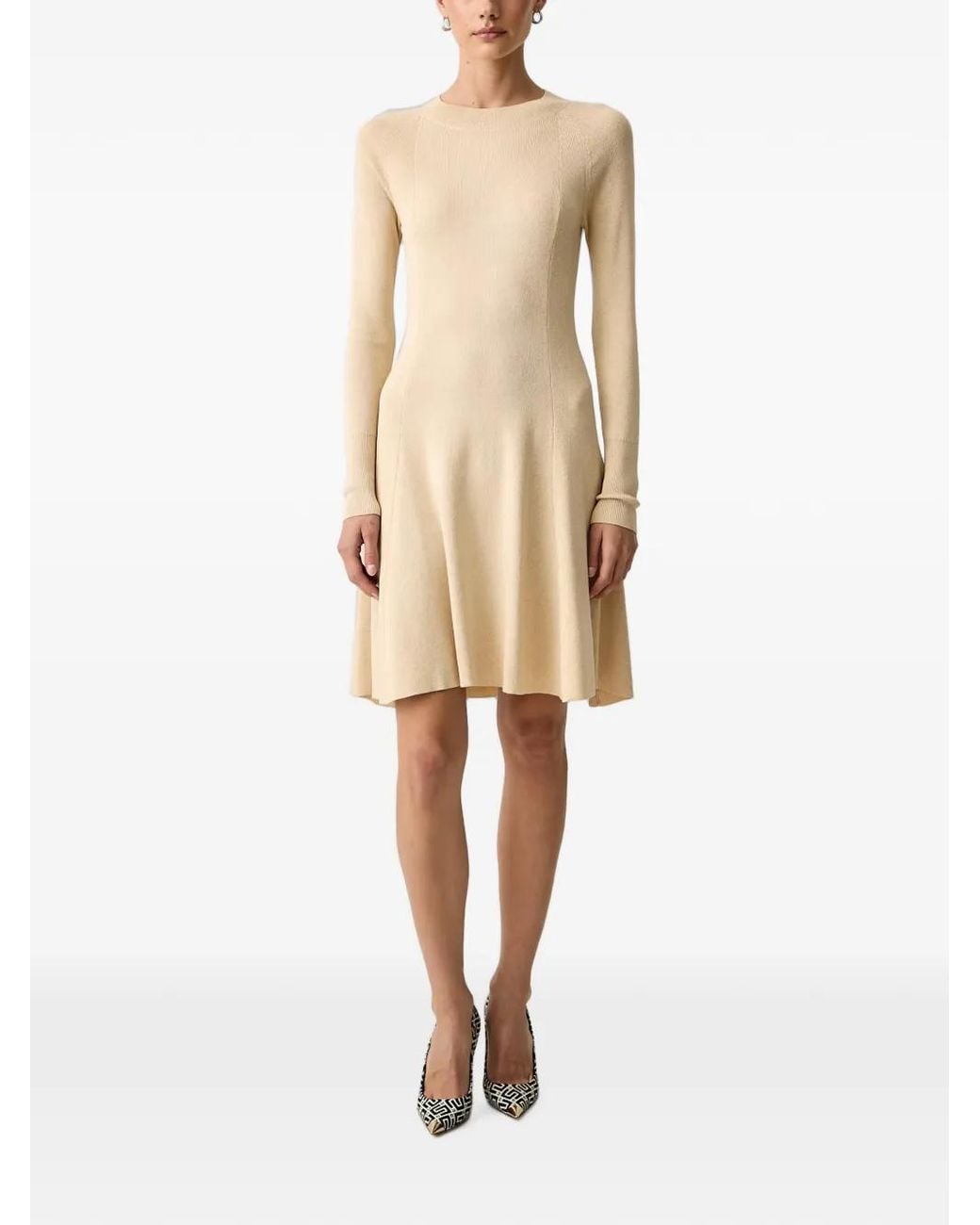 ARMANI EXCHANGE Natural Ribbed Long-Sleeves Mini Dress