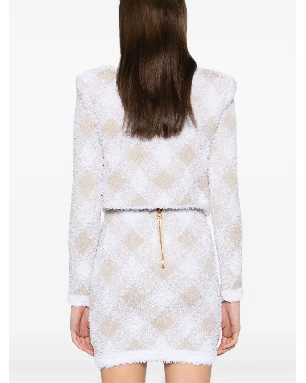 Balmain White Gingham Tweed Jacket