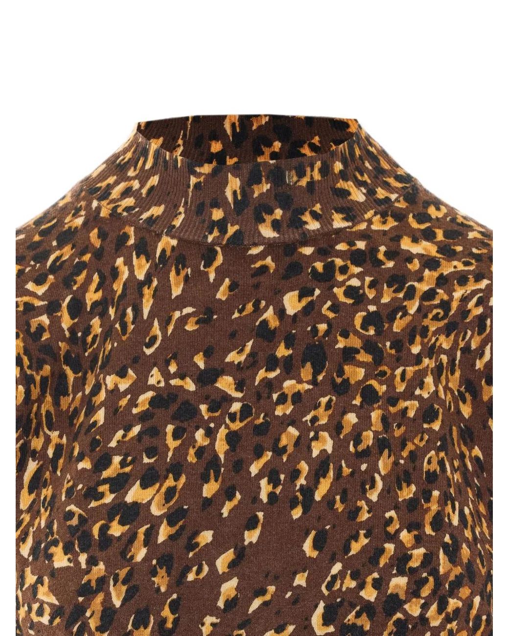 Twinset Brown Animal-Print High-Neck T-Shirt