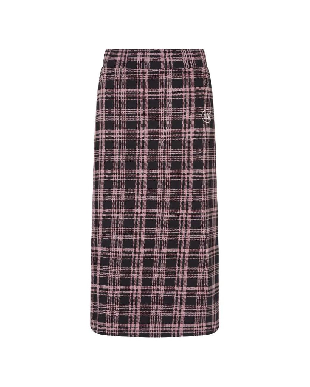 EA7 Purple Tartan-Print Midi Skirt