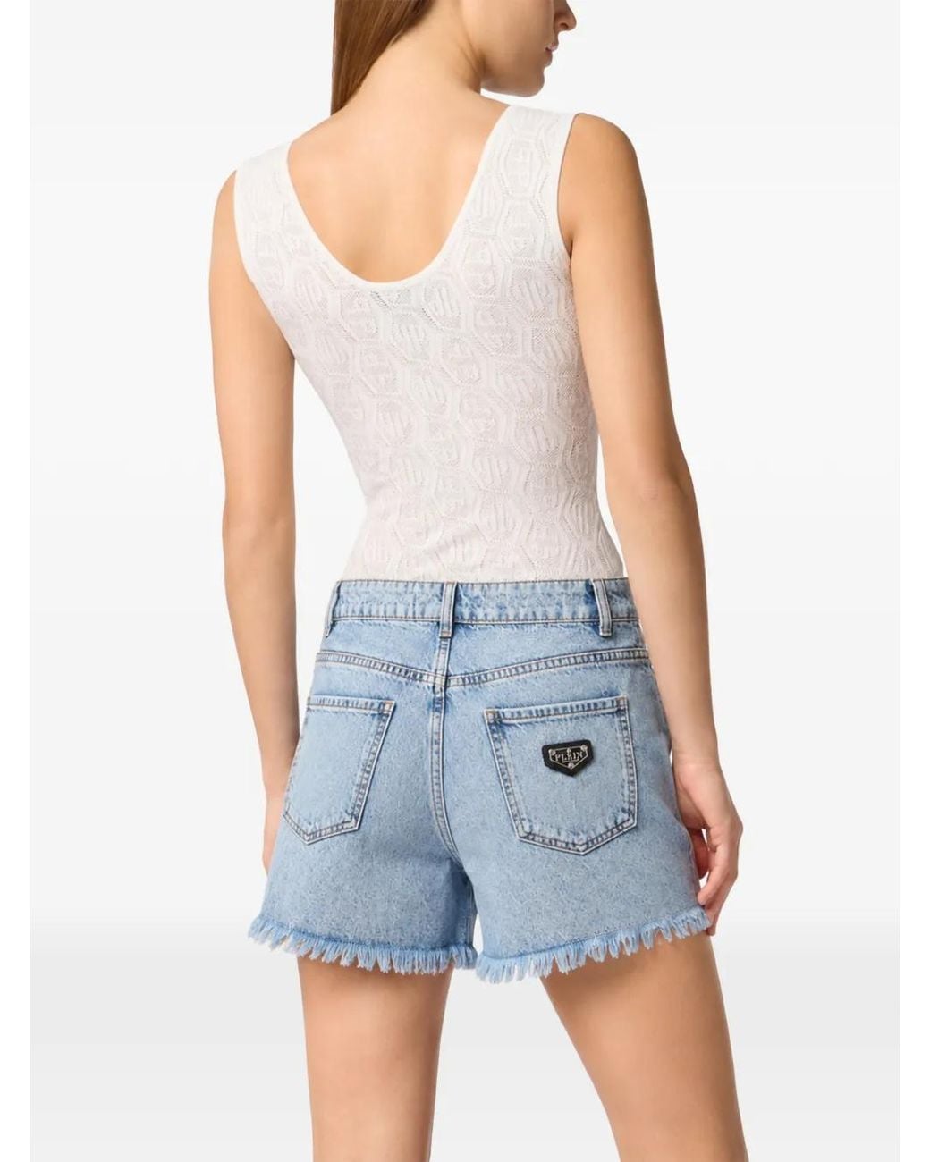 Philipp Plein Blue Distressed Raw-Edge Shorts