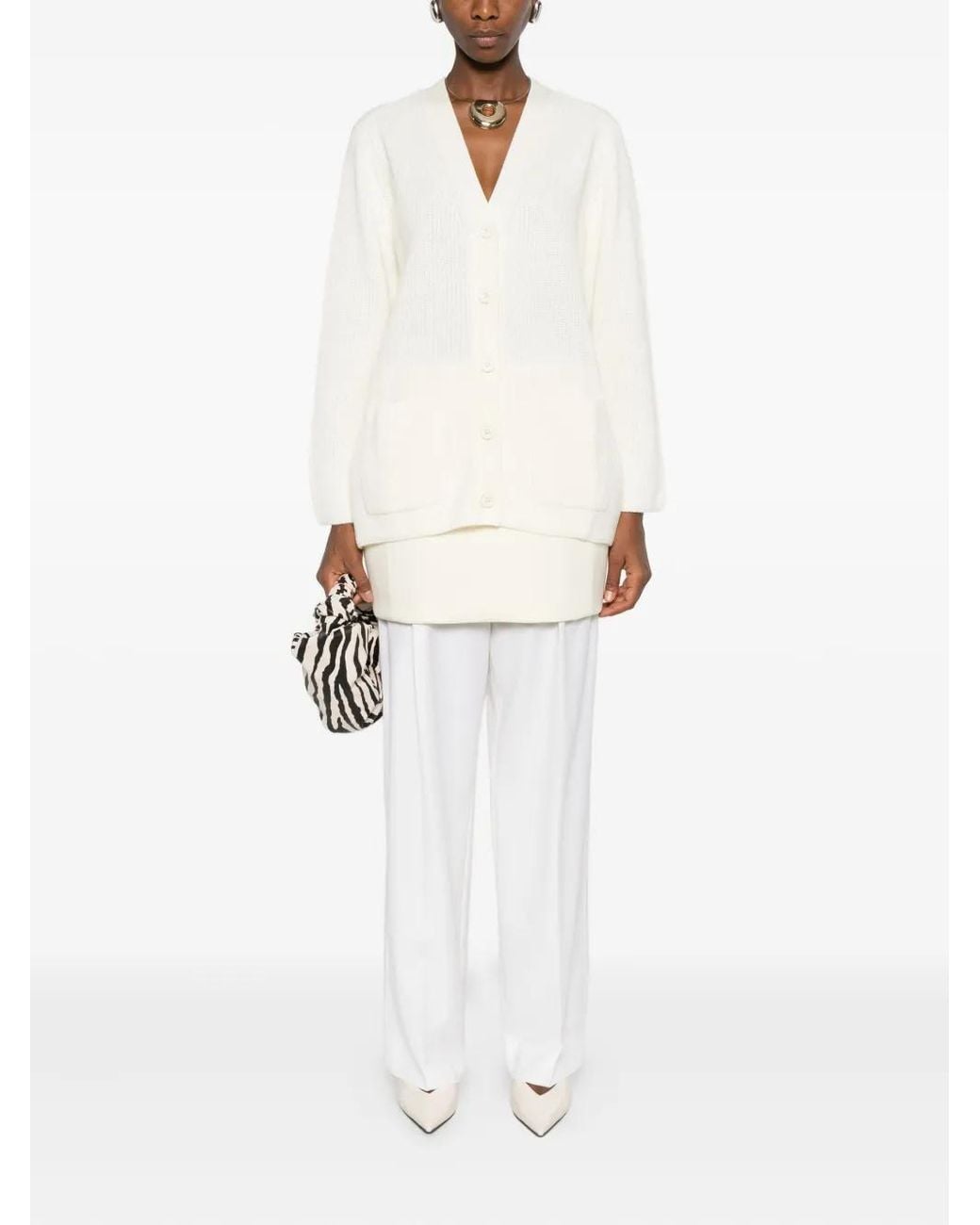 P.A.R.O.S.H. White Ribbed Patch-Pocket Cardigan