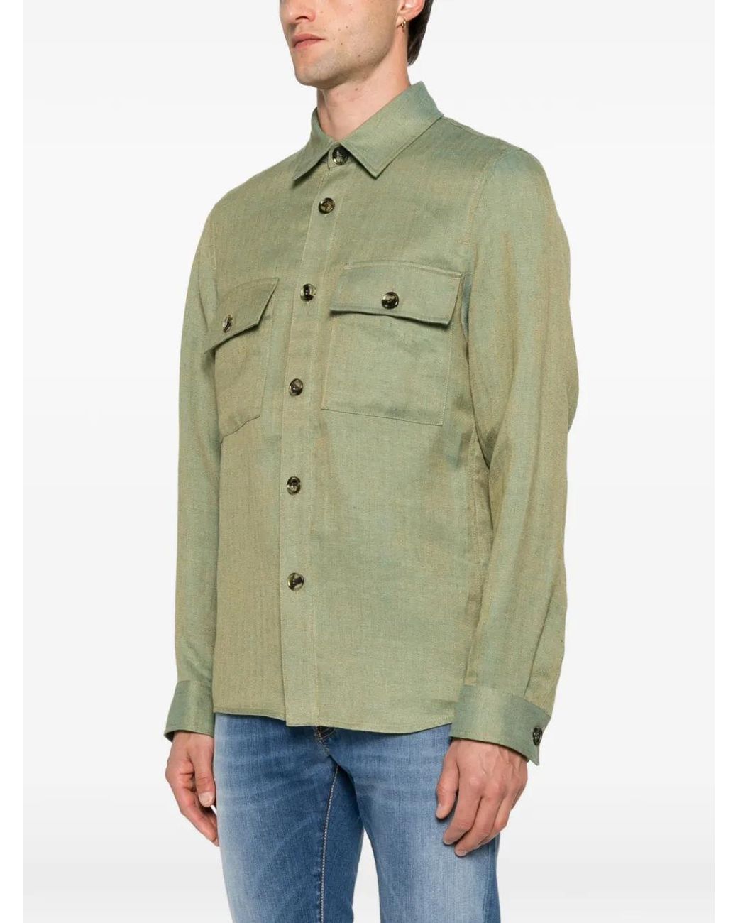 Jacob Cohen Green Herringbone-Weave Button-Up Jacket for men