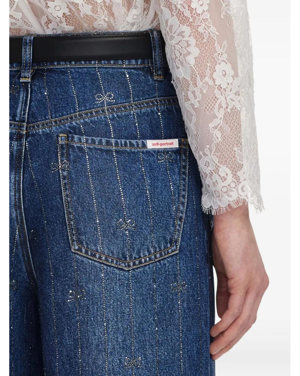 Self-Portrait Blue Jean À Imprimé Nœud Et Strass