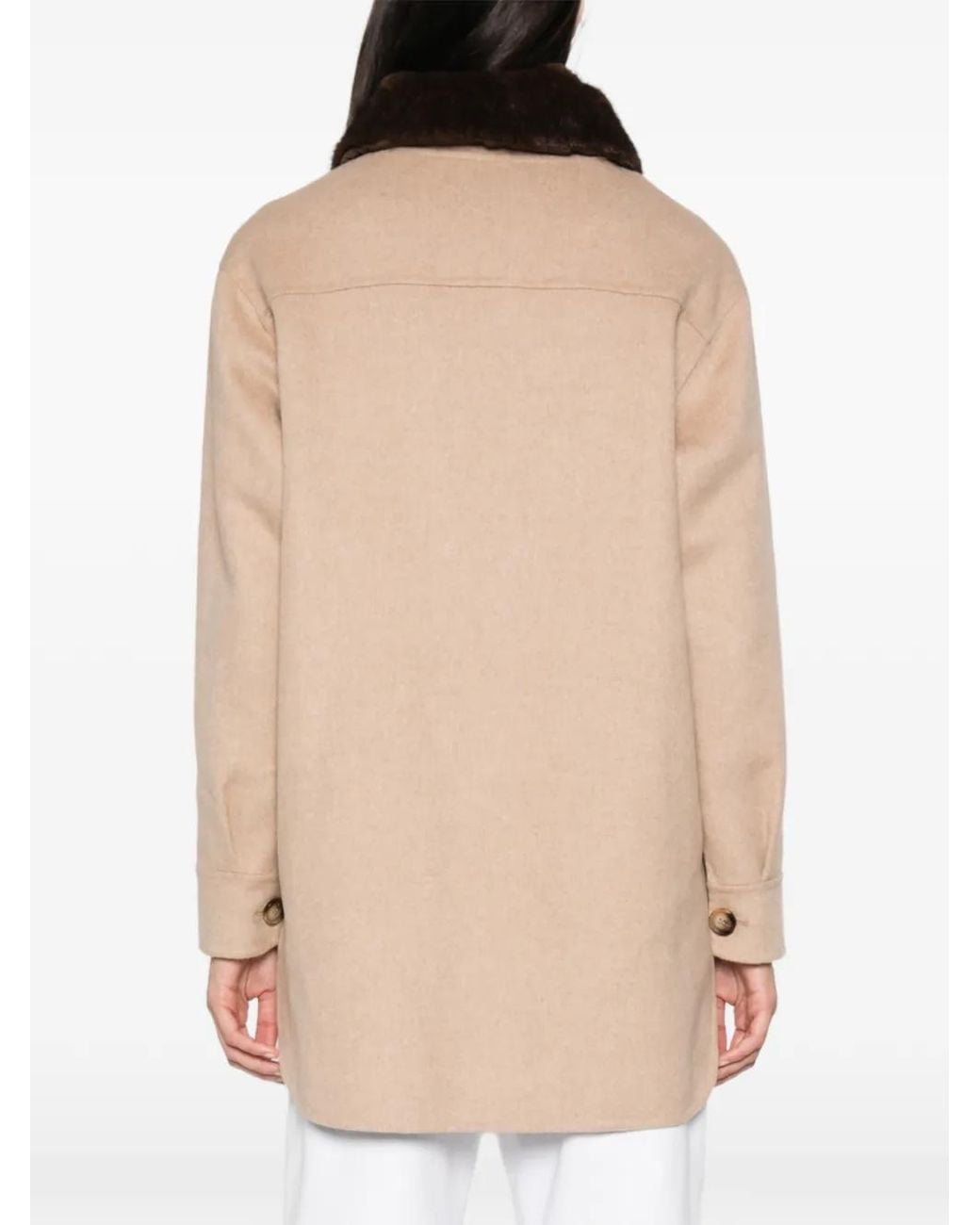 Ava Adore Natural Faux-Fur Collar Chest-Pocket Coat