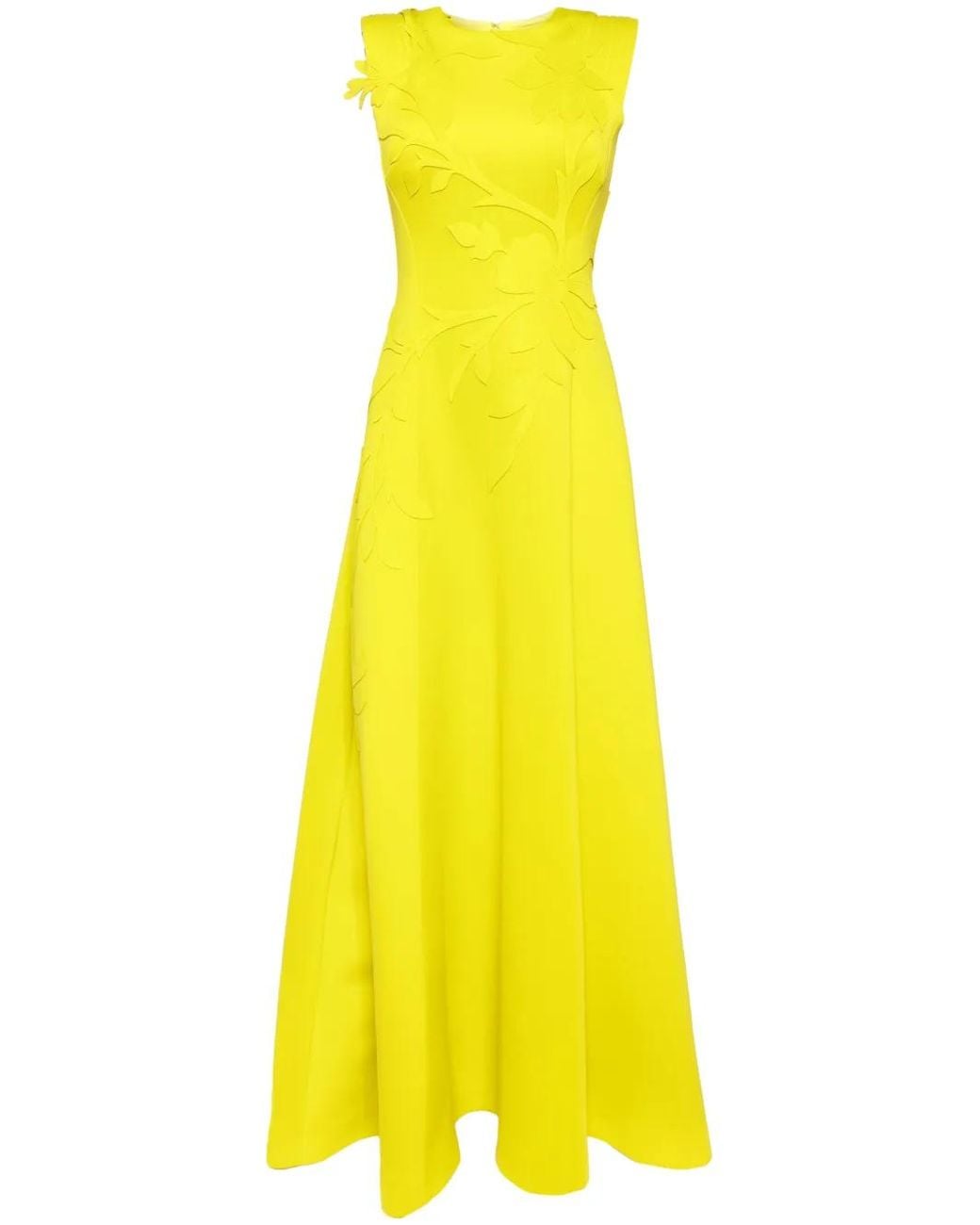Saiid Kobeisy Yellow Floral-Embroidered Neoprene Gown