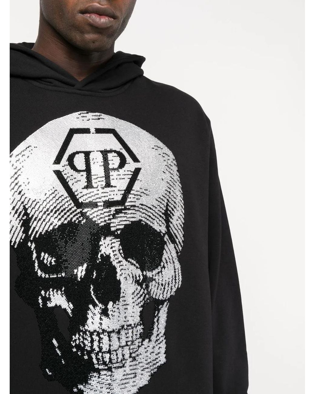 Philipp Plein Black Skull Logo-Print Hoodie for men