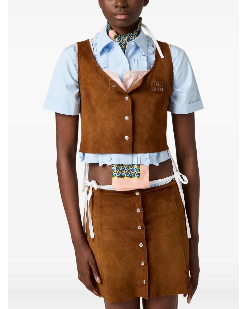 Miu Miu Brown Waxed Suede Top