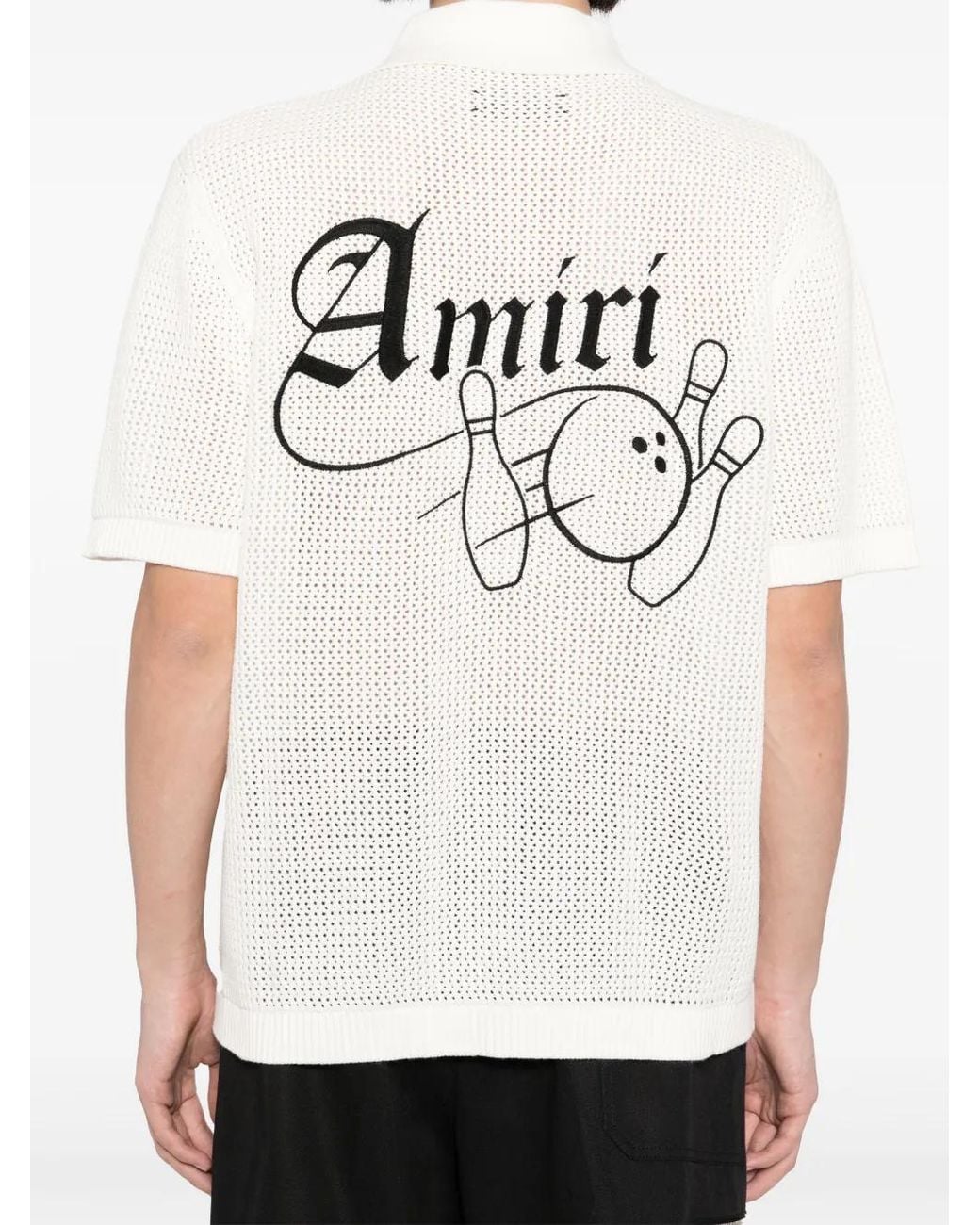 Amiri White Bowling Crochet Polo Shirt for men