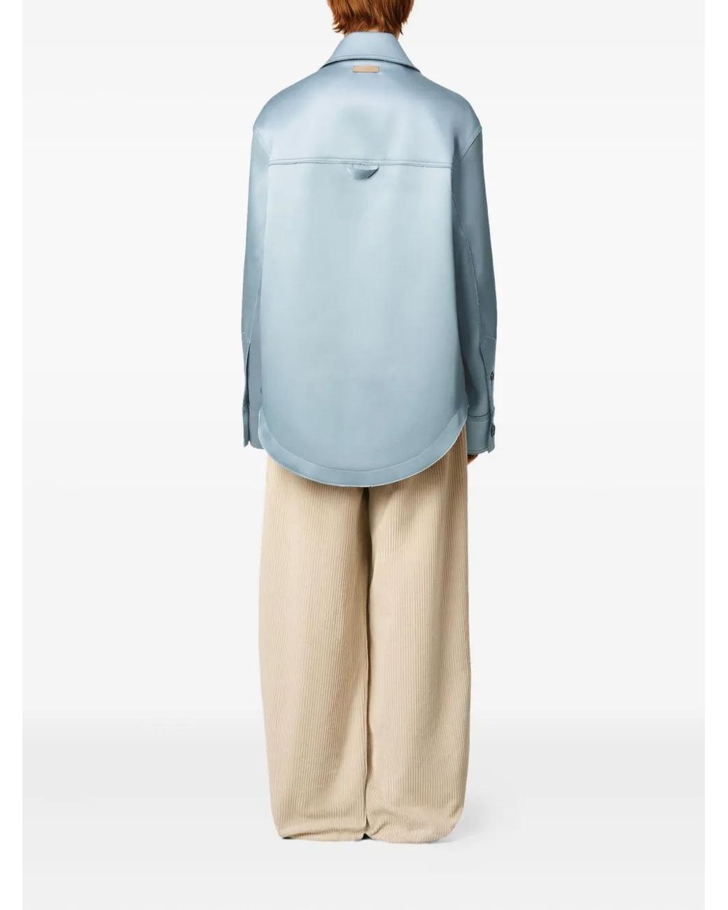 AMI Blue Ami De Coeur Button-Up Satin Jacket