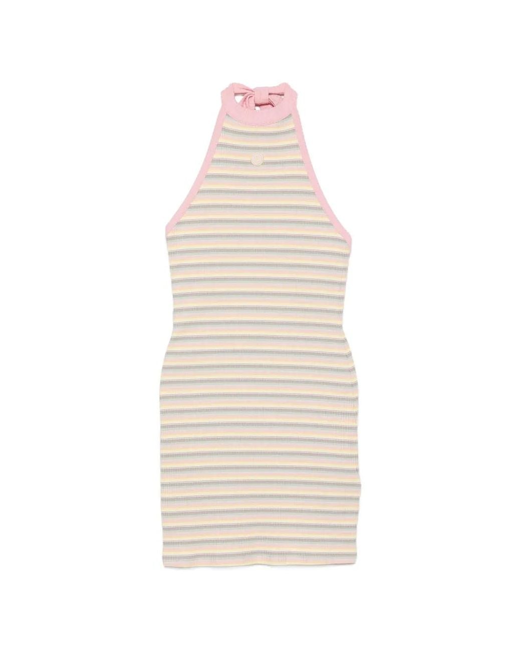 Amiri White Robe Courte Rayée Ma À Dos Nu
