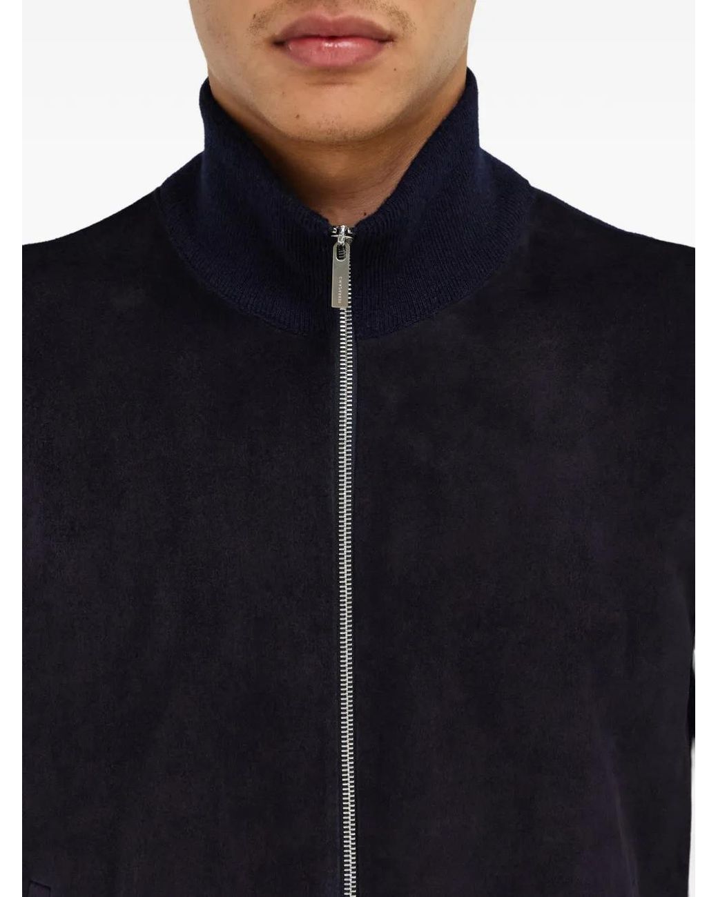 Ferragamo Blue Suede Blouson With Knitted Details for men