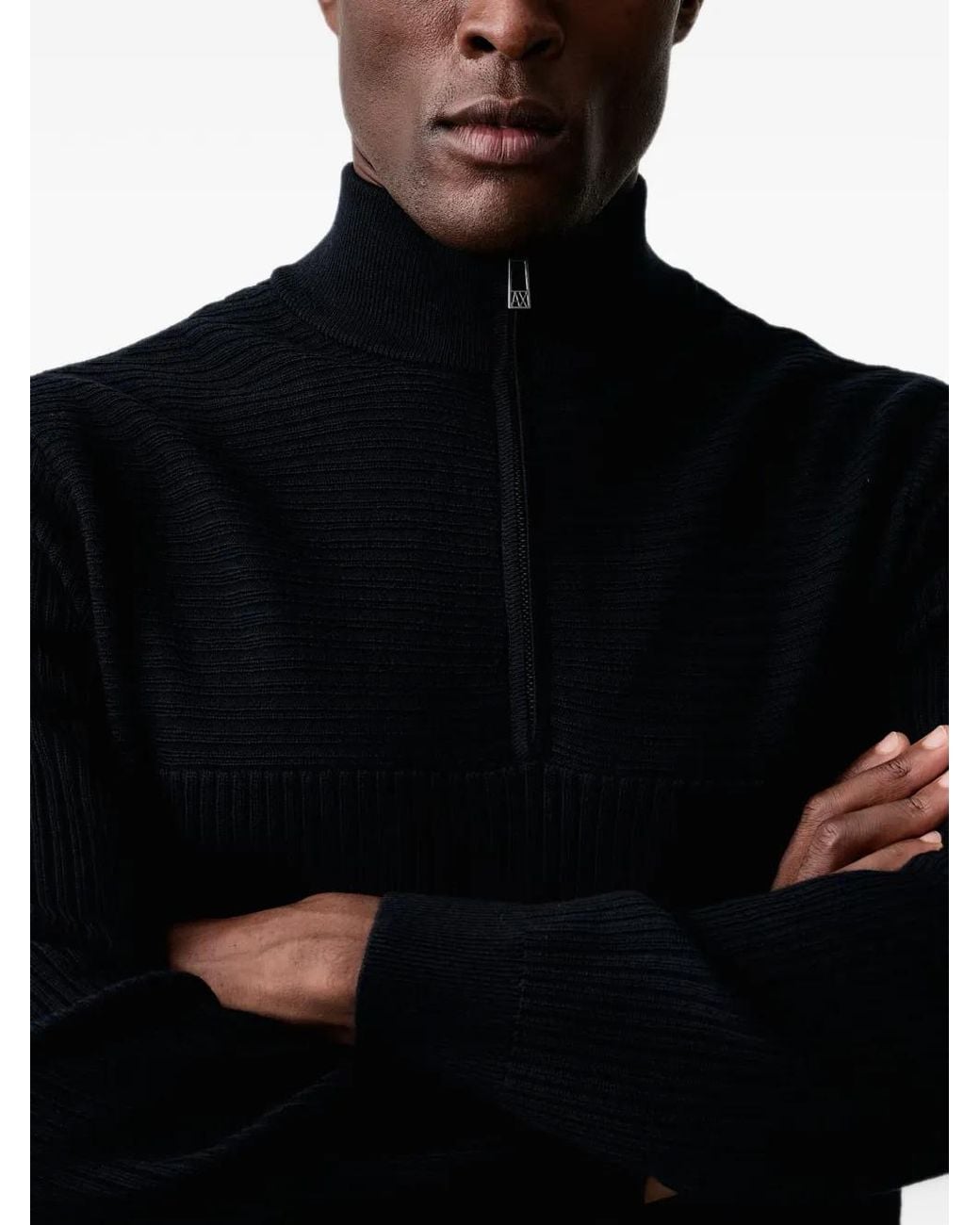ARMANI EXCHANGE Black Ribbed Quarter-Zip Sweater for men