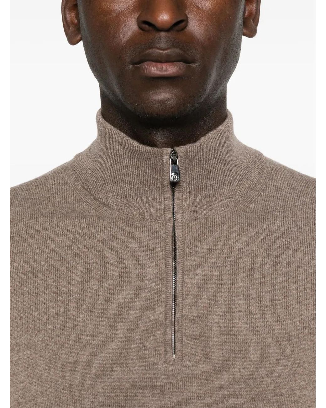Corneliani Brown High-Neck Half-Zip Sweater for men