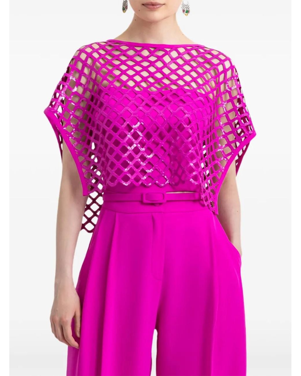 Gemy Maalouf Pink Sequin-Embellished Cut-Out Top