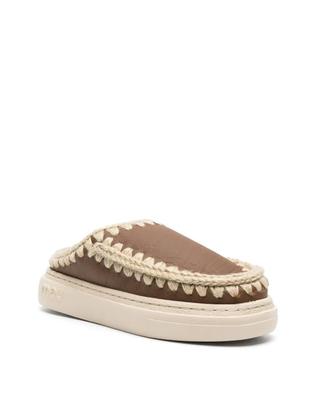 Mou Brown Leather Slippers