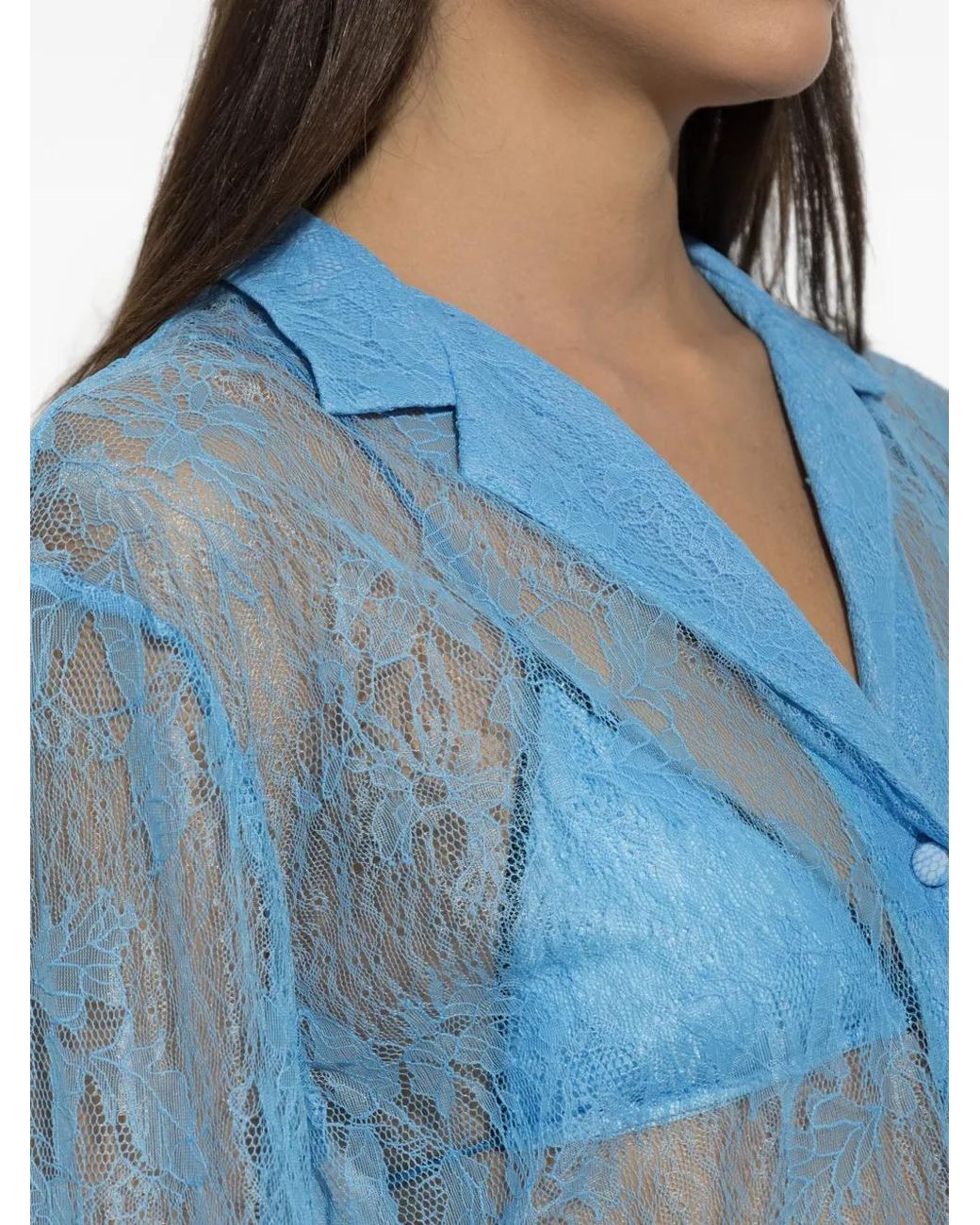 Oseree Blue Hemd Mit Blumenmuster