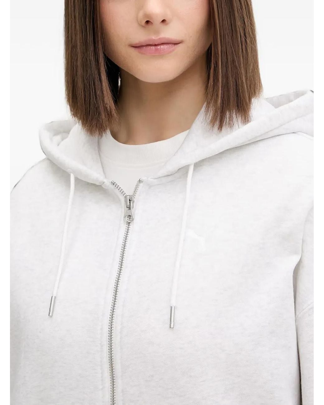 PUMA White Zip-Up Drawstring Hoodie